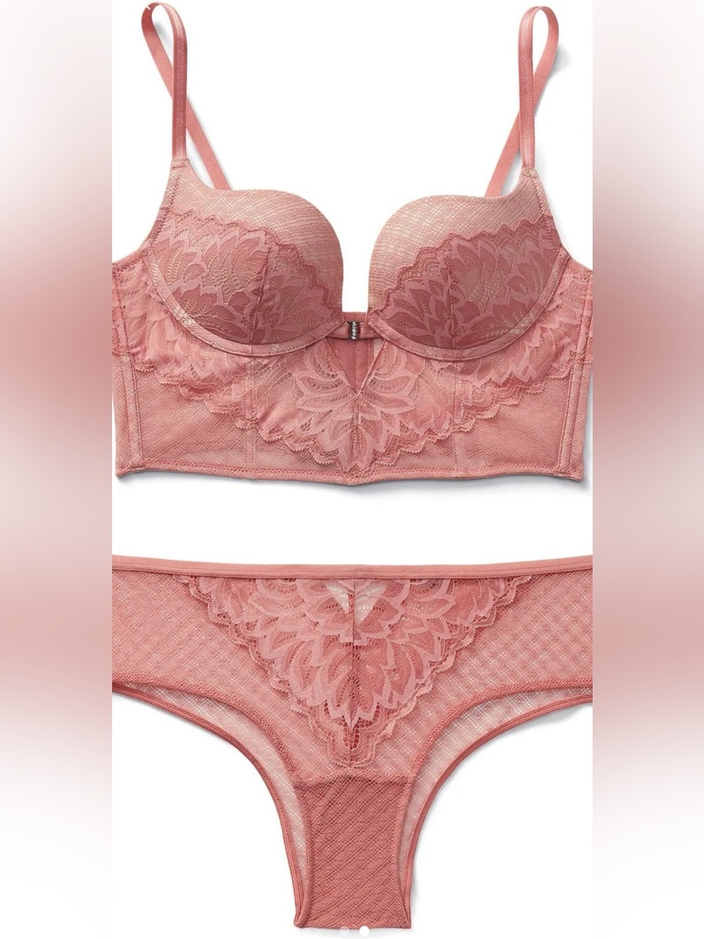 NEVER WORN! Gorgeous Adore Me Rose Pink Lace Longline Bra & Bikini Set